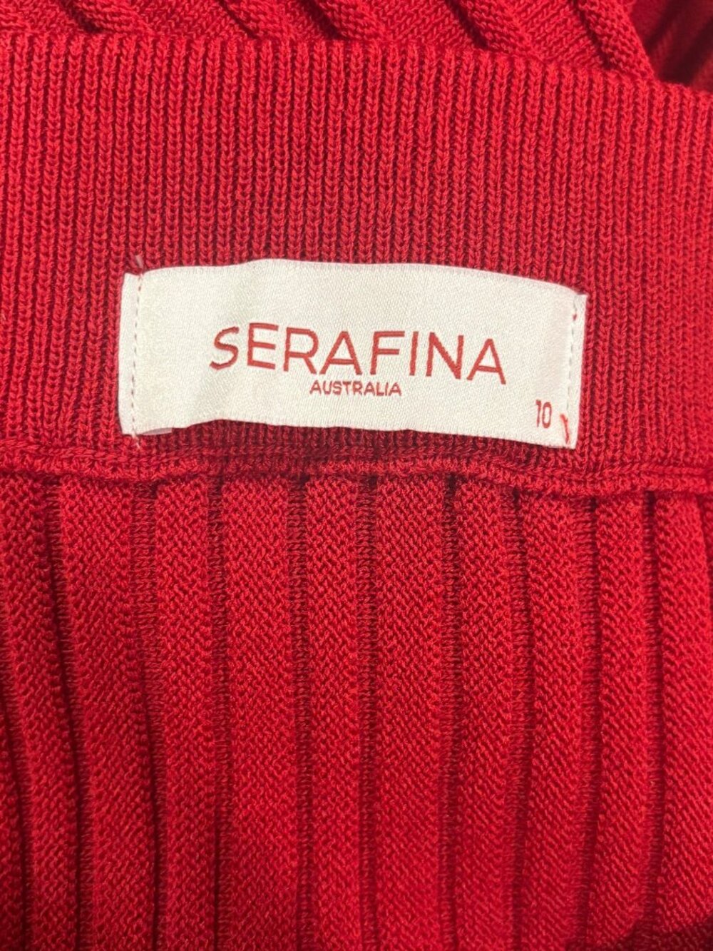 Serafina Australia Red Knit 2 Piece Skirt Set Size 10 Pleated Midi Sweater - Picture 9 of 12